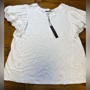 Tahari Ruffled Sleeve Top white sleeveless blouse NWT size XL